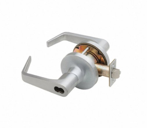 Falcon Lock T571BD D 626 | Door Cylinder Lock, Extra Heavy Duty, Dane Lever, Deadlatch, 2-3/4" Backset, Satin Chrome without SFIC Cylinder