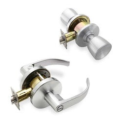 Falcon Lock W581BD D 626 | Door Cylinder Lock, Medium Duty, Dane Lever, Deadlatch, 2-3/4" Backset, Satin Chrome without SFIC Cylinder, for Storeroom
