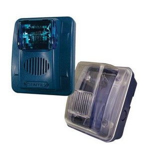 Gentex Corp. WGECB24-75PWB | Evacuation Outdoor Wall Mount Horn/Strobe, 24VDC, 75CD, Weatherproof, No Marking, Blue Lens