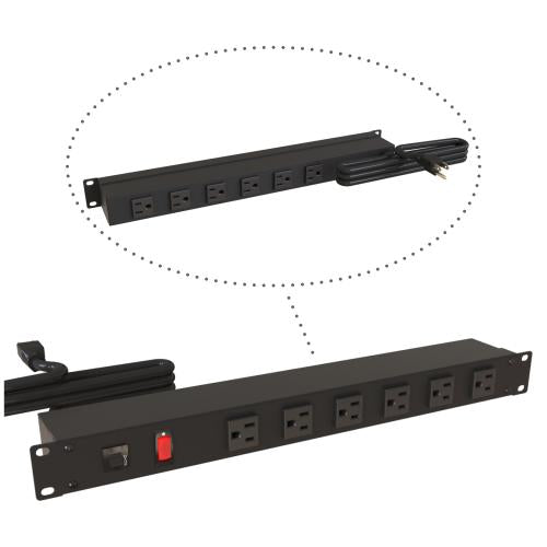 Hammond Manufacturing 1583H12A1BKX | 19" Rackmount Power Strip, 12 Outlets, 15A, 6 ft Cord, Black