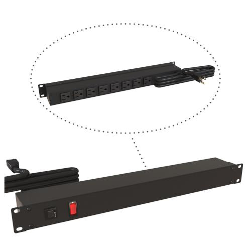 Hammond Manufacturing 1583H8A1BK | 19" Rackmount Power Strip, 8 Outlets, 15A, 6 ft Cord, Black