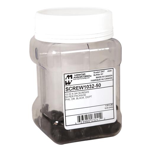 Hammond Manufacturing SCREW1032-50 | 10-32 Rack Screws with Nylon Washers, Pack of 50