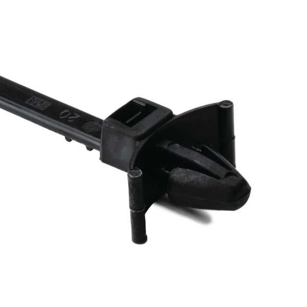 HellermannTyton 126-00005 | 1-Piece Cable Tie/Arrowhead Mount with Wings, 6"L, 50lb, 0.24 - 0.26" Mtg Hole, PA66HIRHS, Black, 500/bag