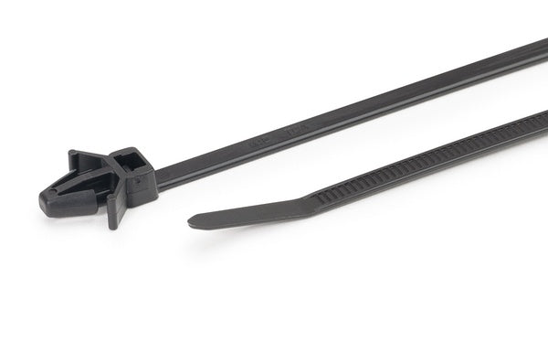 HellermannTyton 126-00074 | 1-Pc Cable Tie/Arrowhead Mount With Wings, 8"L, 50Lb, 0.24 - 0.26" Hole Dia, Pa66Hs, Black, 100/Bg