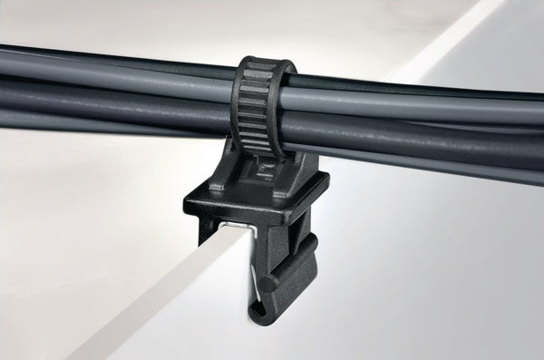 HellermannTyton 148-00200 | 1-Piece Cable Tie & Edge Clip, 8" Long, Ec12, Panel Thickness .04"-.12", 50 Lbs, Pa66Hs, Black, 500/Bg