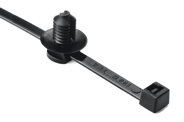 HellermannTyton 150-31091 | 2-Piece Cable Tie/Fir Tree Mount, 8.0" Long, Mounting Hole Diameter .26"-.28", Pa66Hs, Black, 500/Pkg