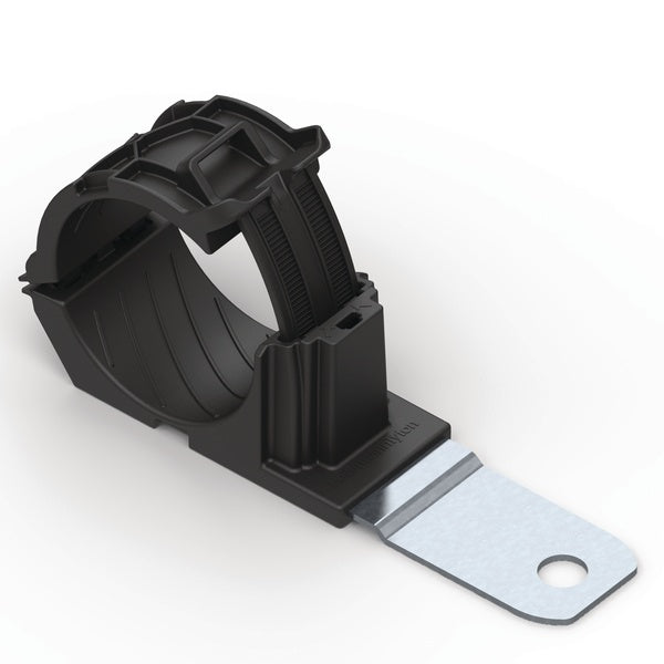 HellermannTyton 151-02015 | Ratchet P-Clamp, 1.38 - 2.01" Bundle Dia, 180° Med, 0.51" Hole Dia, Pa66Hirhsuv/Ss304, Black, 140/Ctn