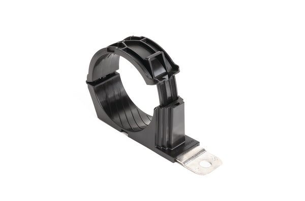 HellermannTyton 151-03124 | Ratchet P-Clamp, 2.48 - 3.15" Bundle Dia, 180° Short, 0.51" Hole Dia, Pa66Hirhsuv/Ss304, Black,90/Ctn