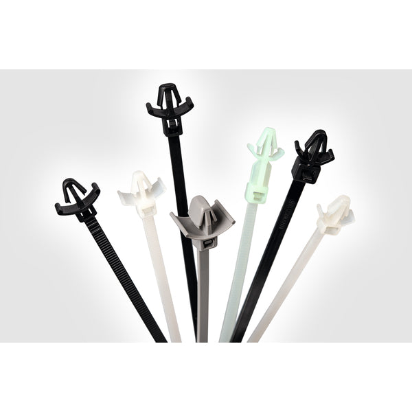 HellermannTyton T50SL6.NN6P | 1-Piece Cable Tie/Arrowhead Mount with Wings, 6.5"L, 50lb, 0.25 - 0.3" Mtg Hole, PA66, Natural, 500/bag