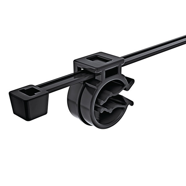HellermannTyton 156-00036 | 2-Piece Cable Tie With Pipe Clip, 8.0" Long, Attaches To Diameter 0.16 - 1.8", Pa66Hirhs, Black, 500/Pkg