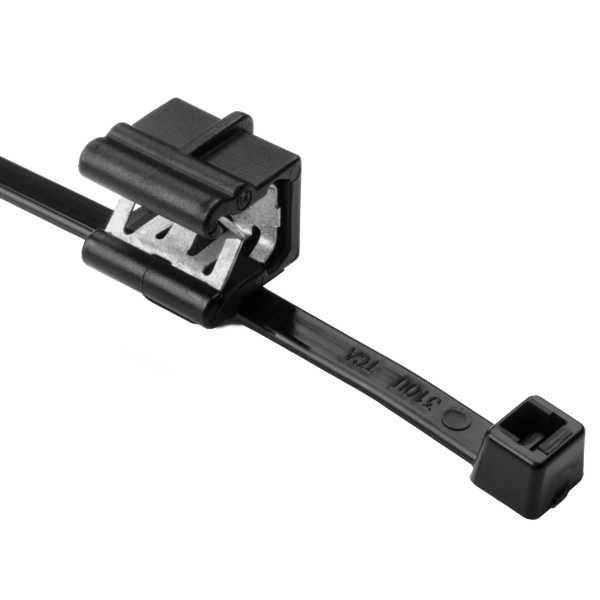 HellermannTyton 156-00557 | 2-Piece Cable Tie and Edge Clip, 8.0" Length, EC24, 3-6 mm Panel, PA66UV/PA66HIRHSUV, Black, 500/Pack