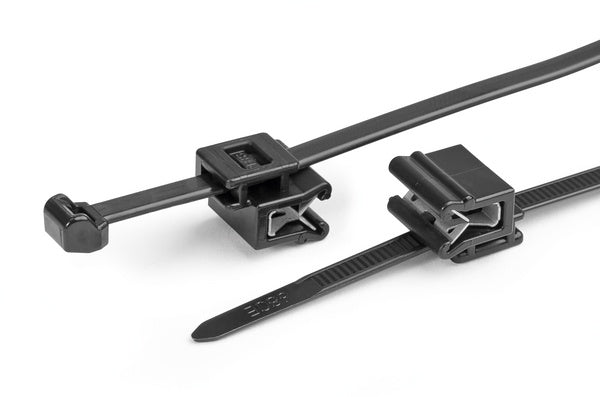 HellermannTyton 156-00864 | Outside Serrated Cable Tie & Edge Clip, 8.0" Long, Ec5A, 1 - 3 Mm Panel, 50Lb, Pa66Hs, Black, 500/Pkg