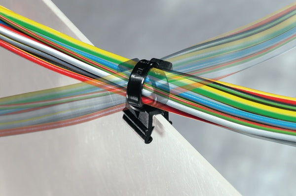 HellermannTyton 156-01601 | Rotatable Cable Tie & Edge Clip, 8.0" Long, Outside Serrated, PA66HS/PA66HIRHSUV, Black, 500/bag