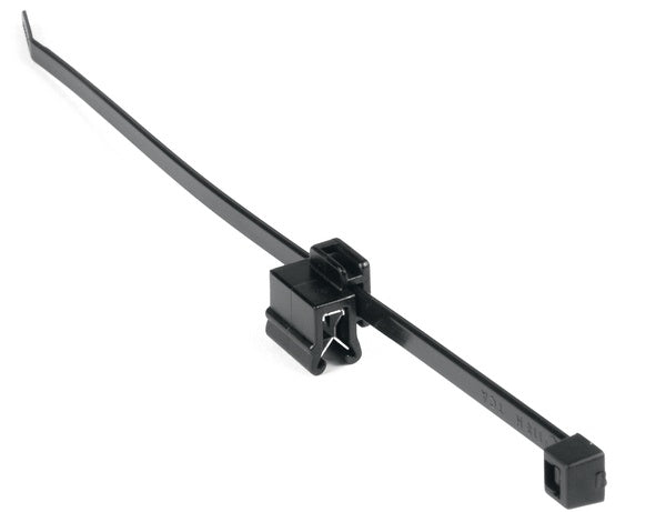 HellermannTyton 156-02224 | 2-Piece Cable Tie & Edge Clip, 8.0" Long, EC5B, 1-3 mm Panel, 50lb, PA66HIRHSUV/PA66HIRHSUVR5, Bk, 100/pkg
