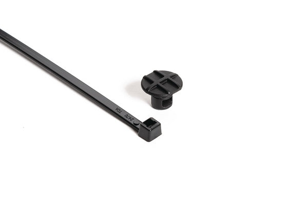 HellermannTyton 156-02513 | Cable Tie with Button Mount, 0.35" Hole Dia, 0.12" Max Panel, 0.07" Max Tie Width, PA66HIRHSUV, Blk, 1000/pkg