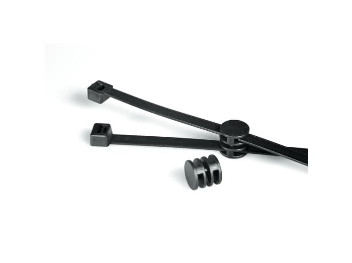 HellermannTyton 156-03367 | 3-Pc T50R Tie with Coupler, 8' Long, 0.08' - 1.97' Dia, 50lbs, PA66HIRHS, Black, 500/bg
