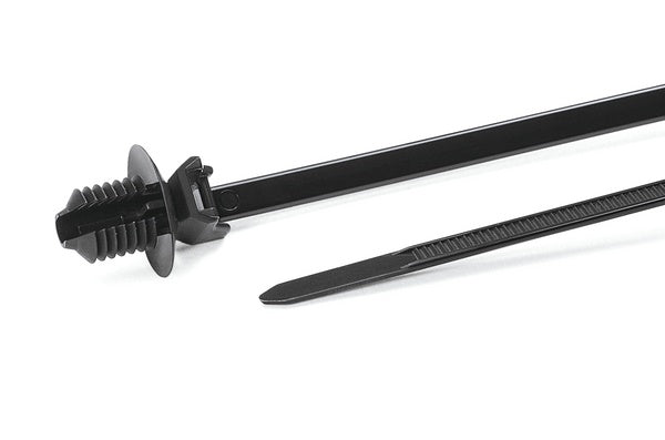 HellermannTyton 157-00072 | 1-Pc Cable Tie/Fir Tree Mount, 6.4"L, 0.3" - 0.33" Hole Dia, Pa66Hs, Black, 1000/Pkg