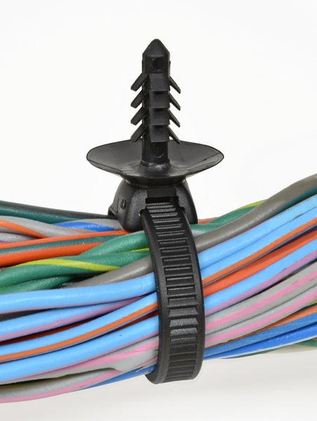 HellermannTyton 157-00112 | 1-Piece Cable Tie/Fir Tree Mount with Disc, 8"L, 0.24" - 0.27" Mounting Hole, PA66HIRHSUV, Black, 500/bag