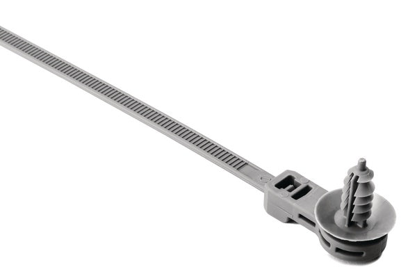 HellermannTyton 157-00118 | 1-Pc Cable Tie/Offset Fir Tree With Disc, 12.5 Mm Offset, 8.5"L, M6 Hole, Pa66Hirhs, Gray, 500/Bg