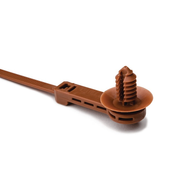 HellermannTyton 157-00158 | 1-Pc Cable Tie/Offset Fir Tree With Disc, 25 Mm Offset, 9.1"L, 6.1–7Mm Hole, Pa46, Brown, 500/Bg