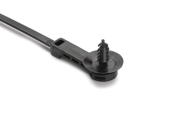 HellermannTyton 157-00172 | 1-Piece Cable Tie/Fir Tree Mount, 25mm Offset, 9.1" Long, M6 Hole, 50lb, PA66HIRHS, Black, 500/pkg