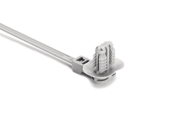 HellermannTyton 157-00225 | 1-Piece Cable Tie/Fir Tree Mount with Disc, 8.5"L, 6.2 - 13.0 mm, PA66HIRHS, Grey, 500/pkg