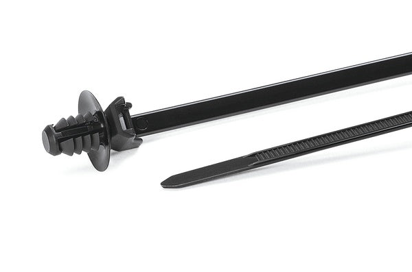 HellermannTyton 157-00241 | 1-Piece Cable Tie/Fir Tree Mount with Disc, 6.3"L, 6.1 - 6.9 mm Mnt Hole, PA66HIRHS, Black, 5000/pkg