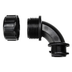 HellermannTyton 166-90774 | HelaGuard Non-Metallic IP66 Fitting, 45-Elbow, 1.5" NPT Thread, 1.25" Dia., PA66, Black, 2/pkg