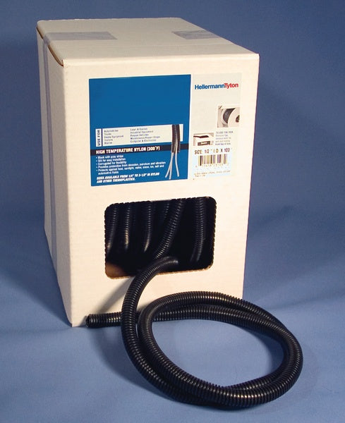HellermannTyton 169-60018 | Convoluted Tubing, Slit, .38" Dia, PA6, Black with Gray Stripe, 100ft/box