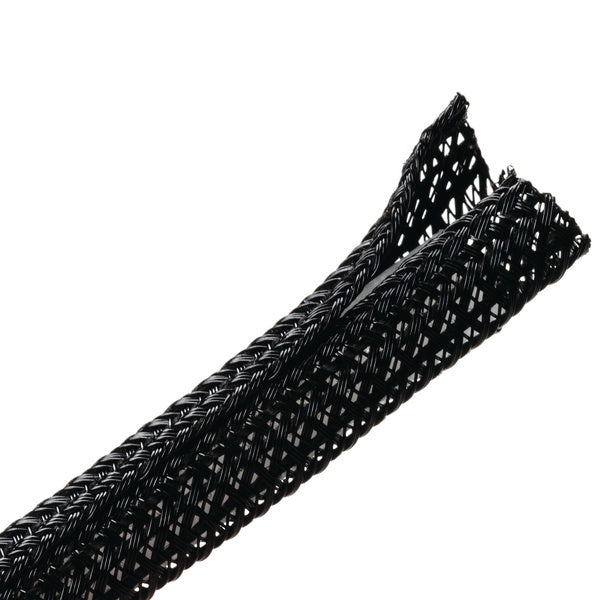 HellermannTyton 170-03037 | Braided Sleeving, Split Wrap, .25" Dia, PET, Black, 100 ft/reel
