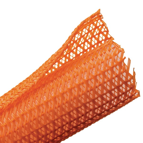 HellermannTyton 170-03084 | Braided Sleeving, Split Wrap, 0.75" Dia, Pet, Orange, 100 Ft/ Bulk Reel