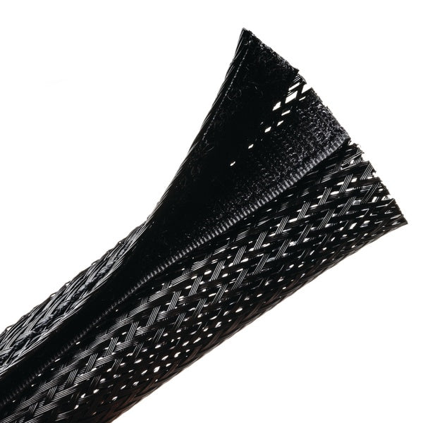 HellermannTyton 170-03156 | Braided Sleeving, Hook & Loop, Flame Retardant, 2.0" Dia, Pet, Black, 100 Ft/Bulk Reel