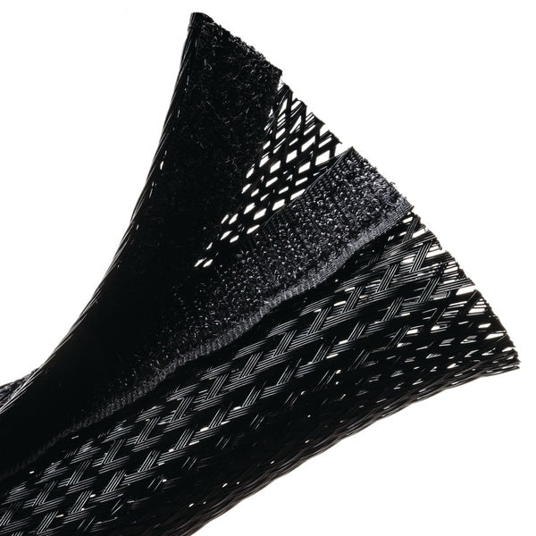 HellermannTyton 170-03157 | Braided Sleeving, Hook & Loop, Flame Retardant, 2.5" Dia, Pet, Black, 100 Ft/Bulk Reel