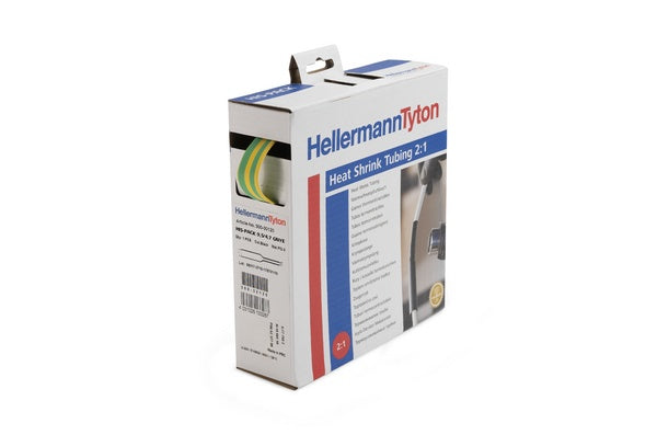 HellermannTyton 300-30957 | Heat Shrink Tubing, Non-Adh, 2:1 Shrink Ratio, 0.37 Supp/.17" Recov Dia, Po-X, Grn/Yel, 16.4Ft/Pkg