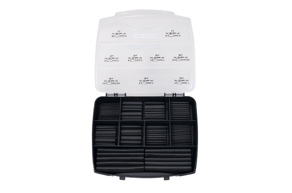 HellermannTyton 380-03001 | Heat Shrink Tubing, 3:1 Basic Kit, assorted Dia & lengths, PO Black, 220 pcs/pkg