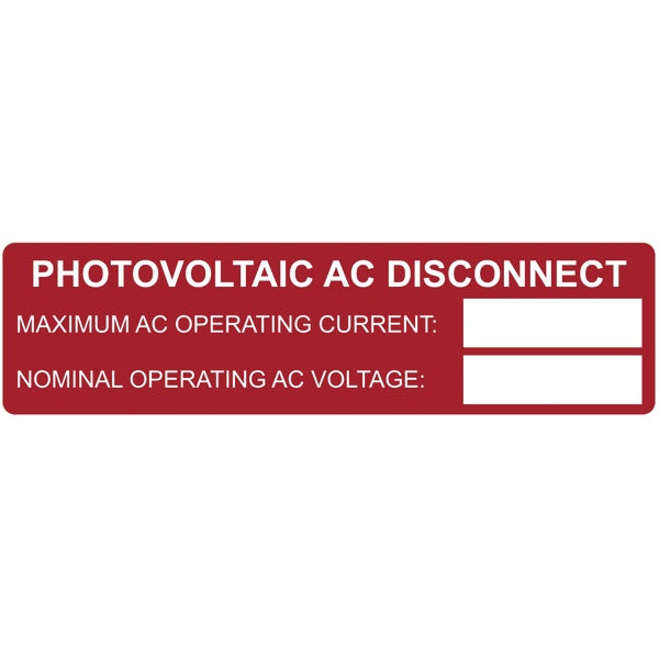 HellermannTyton 596-00239 | Solar Label, Printable, PHOTOVOLTAIC AC DISCONNECT, 3.75" x 1.0", PET, Red, 50/roll