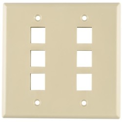 HellermannTyton FPDGSIX-I | Dual Gang 6 Port Flush Mount Faceplate, ABS 94V-0, Ivory, 1/pkg