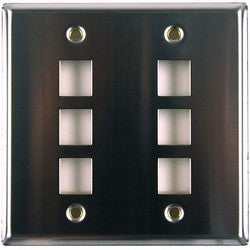 HellermannTyton FPDGSIX-SS | Dual Gang 6 Port Flush Mount Faceplate, Stainless Steel