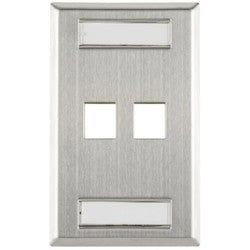 HellermannTyton FPIDUAL-SS | Flush Mount 2 Port Faceplate With ID Windows, Stainless Steel,1/pkg