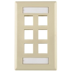 HellermannTyton FPISIX-I | Single Gang 6 Port Faceplate With ID Windows, ABS 94V-0, Ivory, 1/pkg