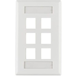 HellermannTyton FPISIX-W | Single Gang 6 Port Faceplate With ID Windows, ABS 94V-0, White, 1/pkg