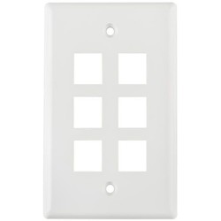HellermannTyton FPSIX-W | Standard Single Gang 6 Port Faceplate, ABS 94V-0, White, 1/pkg