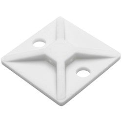 HellermannTyton MB410C2 | Screw Mount Cable Tie Base, 1.12" x 1.12", .18" Max Tie Width, .18" Hole Dia, PA66, White, 100/pkg