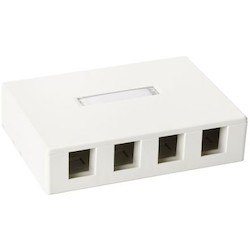 HellermannTyton SMBQUAD-FW | Surface Mount Box, Plenum Rated, 4-Port, 4.52" x 1.10" x 3.27", PVC, Office White, 1/pkg