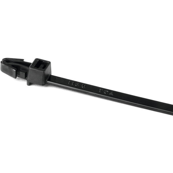 HellermannTyton T50RSF0M4 | 1-Piece Cable Tie/Arrowhead Mount, 8.3"L, 50lb, 0.04"-0.14" Panel Thickness, PA66HS, Black, 1000/pkg