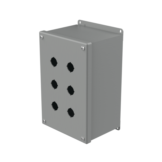 Hoffman E6PBXM | Extra-Deep Pushbutton Enclosures, Type 12, 6PB x 22.5mm, Gray, Steel