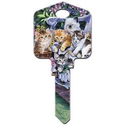 Howard Keys KW-AC1 | Decorative Key Blank, Kwikset, Artisan, Large Headed, Painted, Kittens Design, Individually Carded