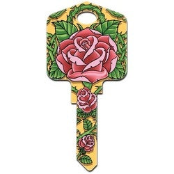 Howard Keys KW-AI5 | Decorative Key Blank, Kwikset, Large Headed, Painted, Roses Design, Individually Carded