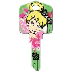 Howard Keys SC1-D65 | Decorative Key Blank, Schlage, Large Headed, Painted, Disney Tinker Bell Stencil Tink Design, Individually Carded
