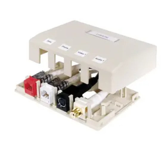 Hubbell Premise Wiring HSB4OW | Housing Box, Light Almond, Snap-In, Molded High Impact Thermoplastic, 4 Ports